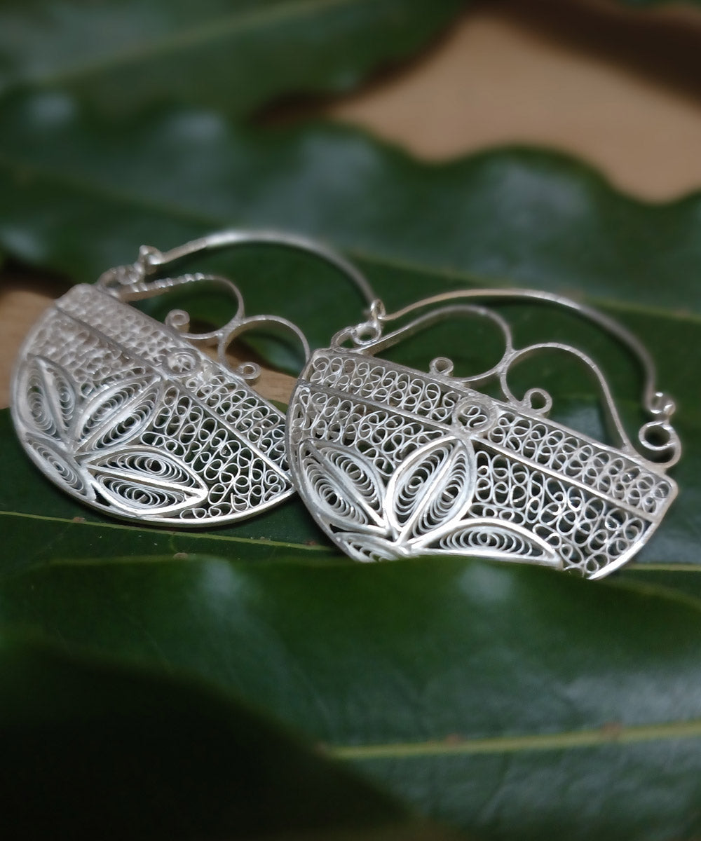 Filigree Design Jali Rectangle Shape Silver Plated Earring Fashion  Jewellery - Gem O Sparkle